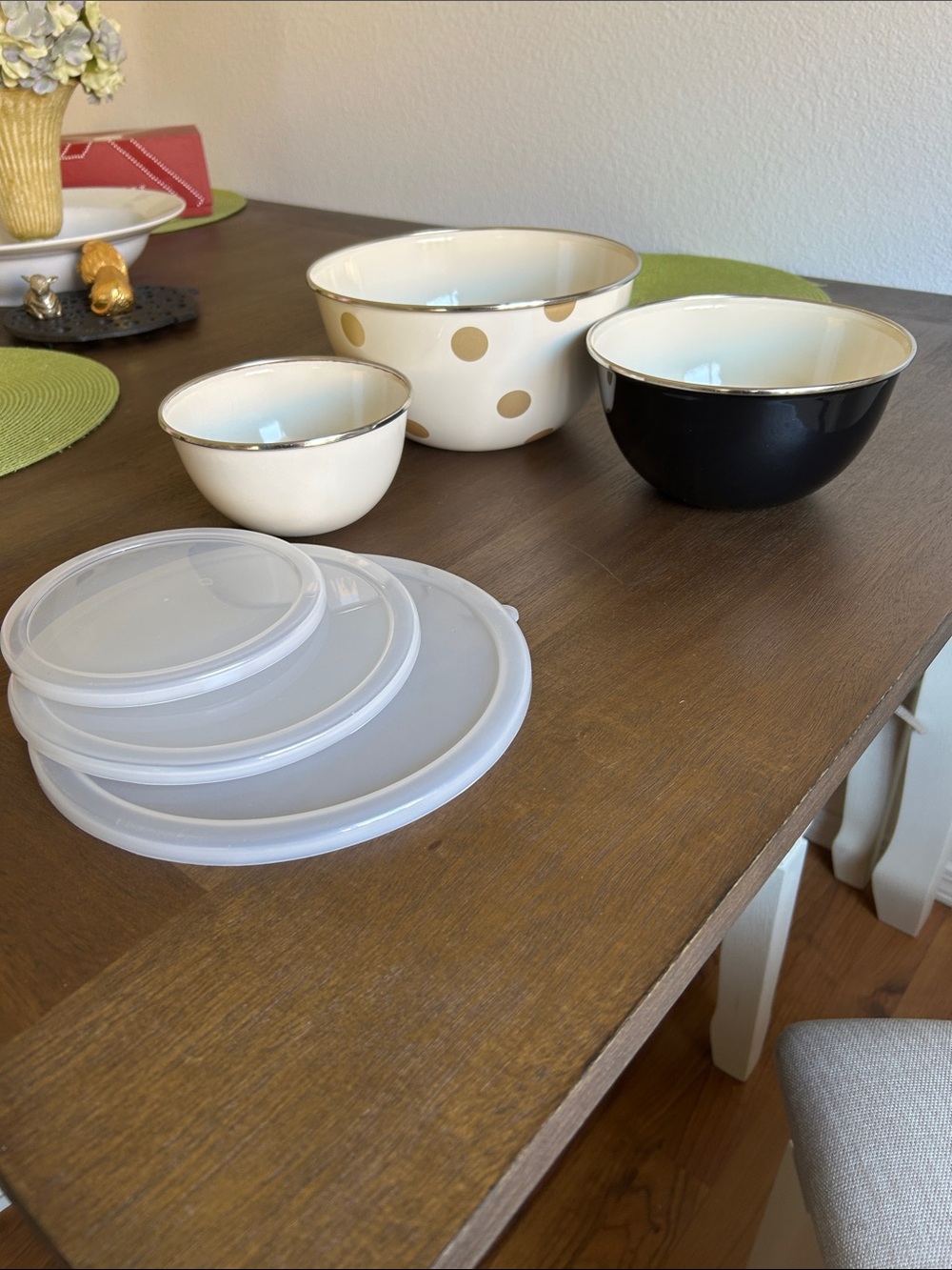 Kate Spade and Lenox colab Mixing Bowls Gold Polka Dots blue n white